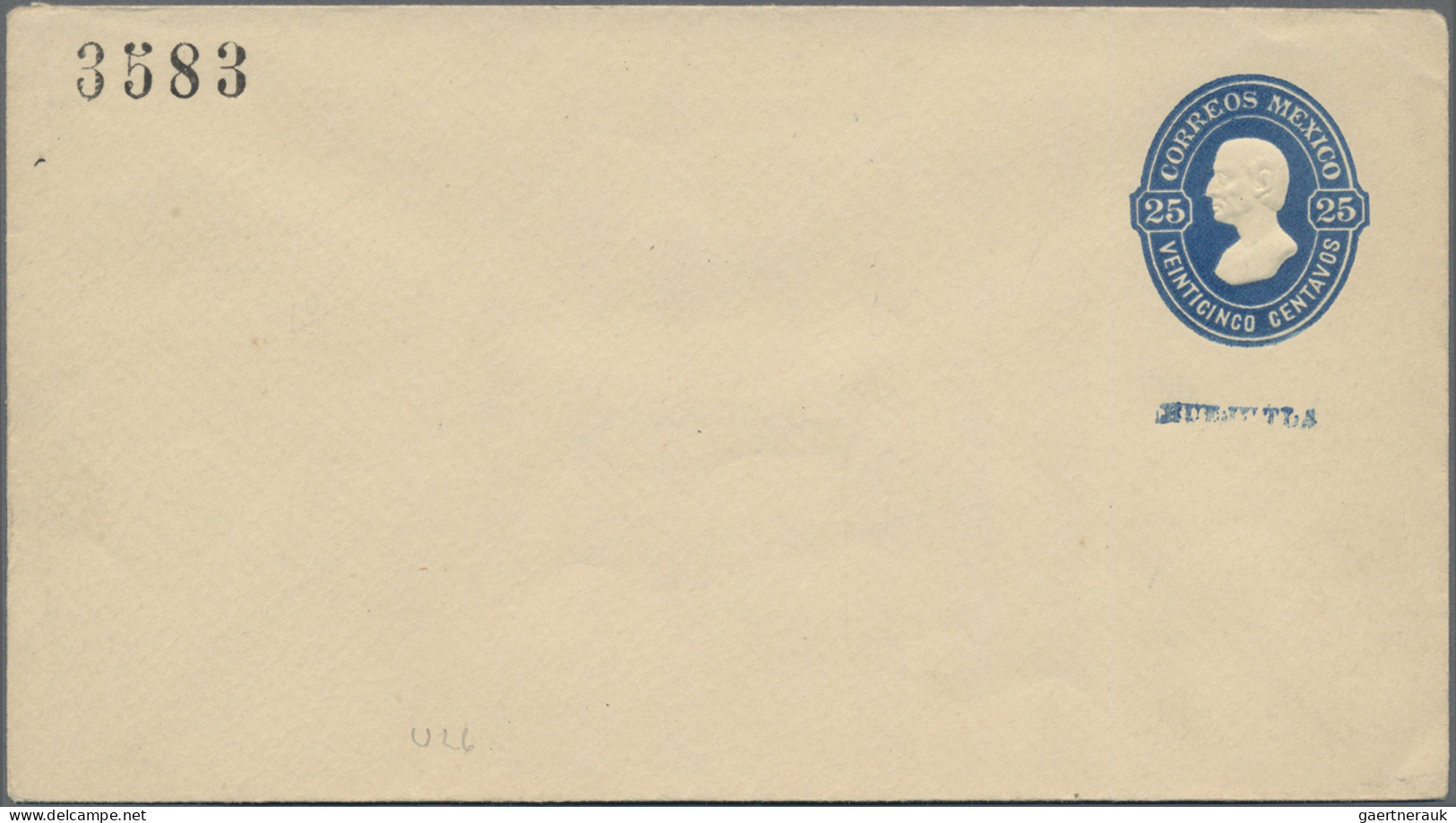 Mexico - Postal Stationary: 1883, Envelope 25 C. Blue (2) On Yellow Paper With D - Mexico