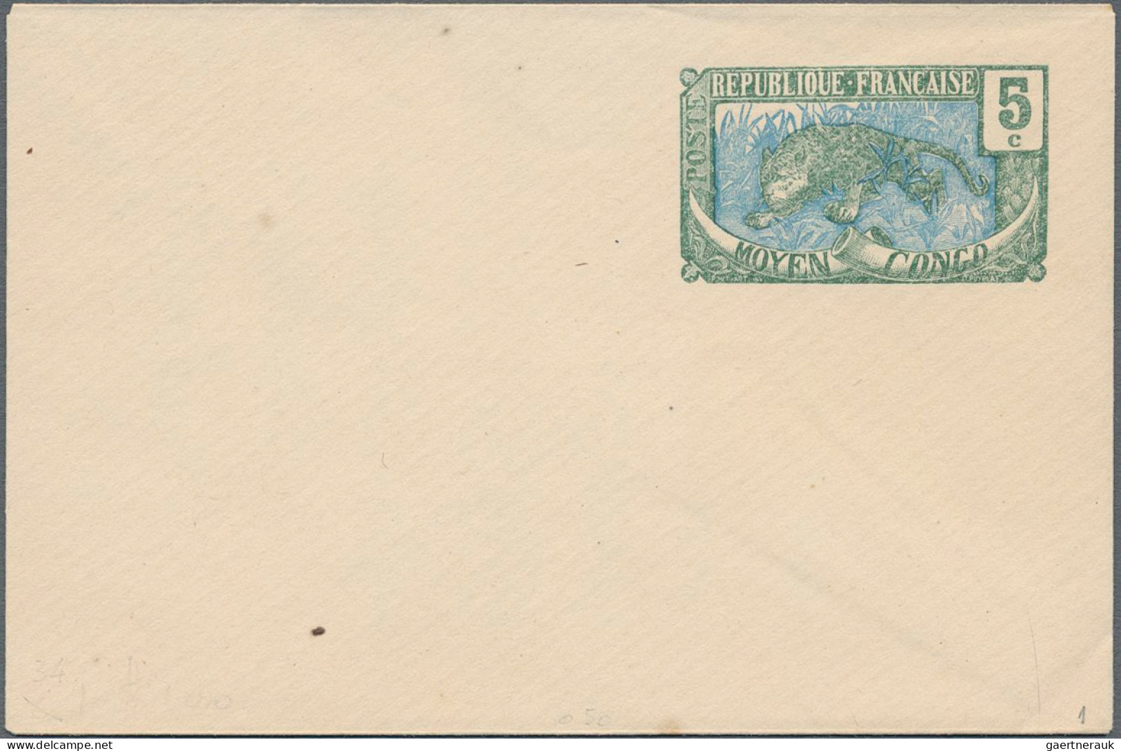 Central Kongo: 1908, Stationery Envelope 5c. Green/blue "Panther", Two Unused Co - Autres & Non Classés