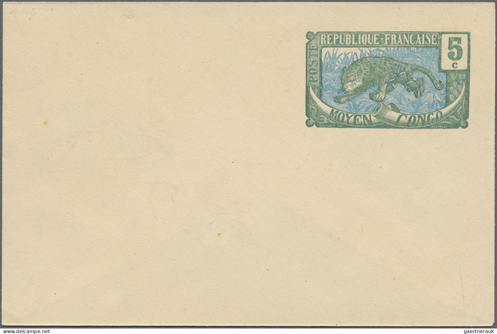Central Kongo: 1908, Stationery Envelope 5c. Green/blue "Panther", Two Unused Co - Sonstige & Ohne Zuordnung