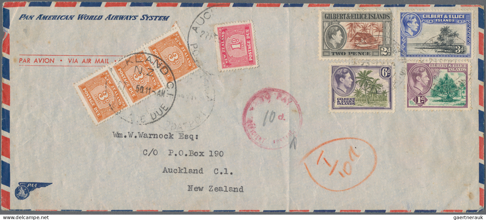 New Zealand - Postage Dues: 1950 Air Mail Envelope From Gilbert & Ellis Islands - Portomarken