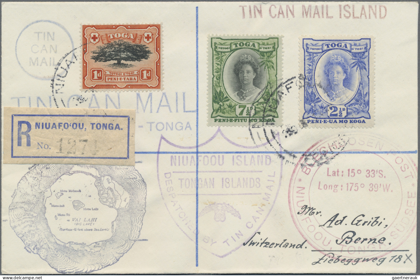 Tin Can Island: 1932: Registered Tin Can Mail From Niuafao'ou To Bern (Switzerla - Oceania (Other)