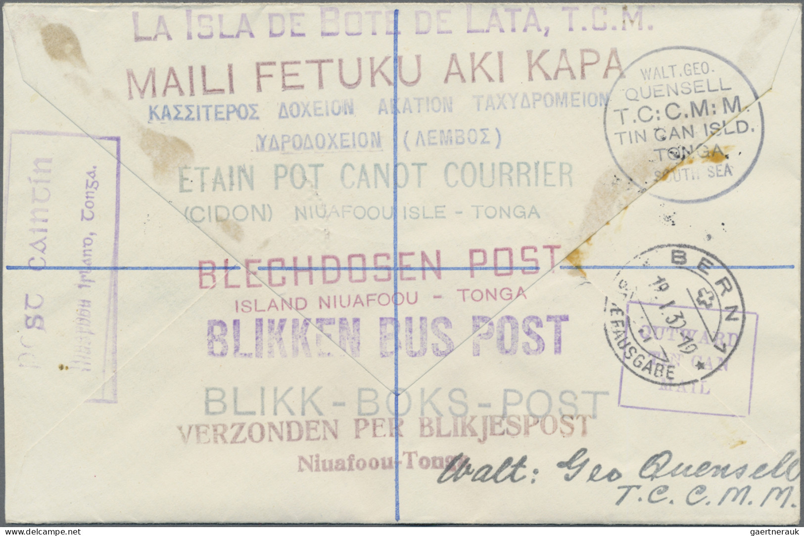 Tin Can Island: 1932: Registered Tin Can Mail From Niuafao'ou To Bern (Switzerla - Andere-Oceanië
