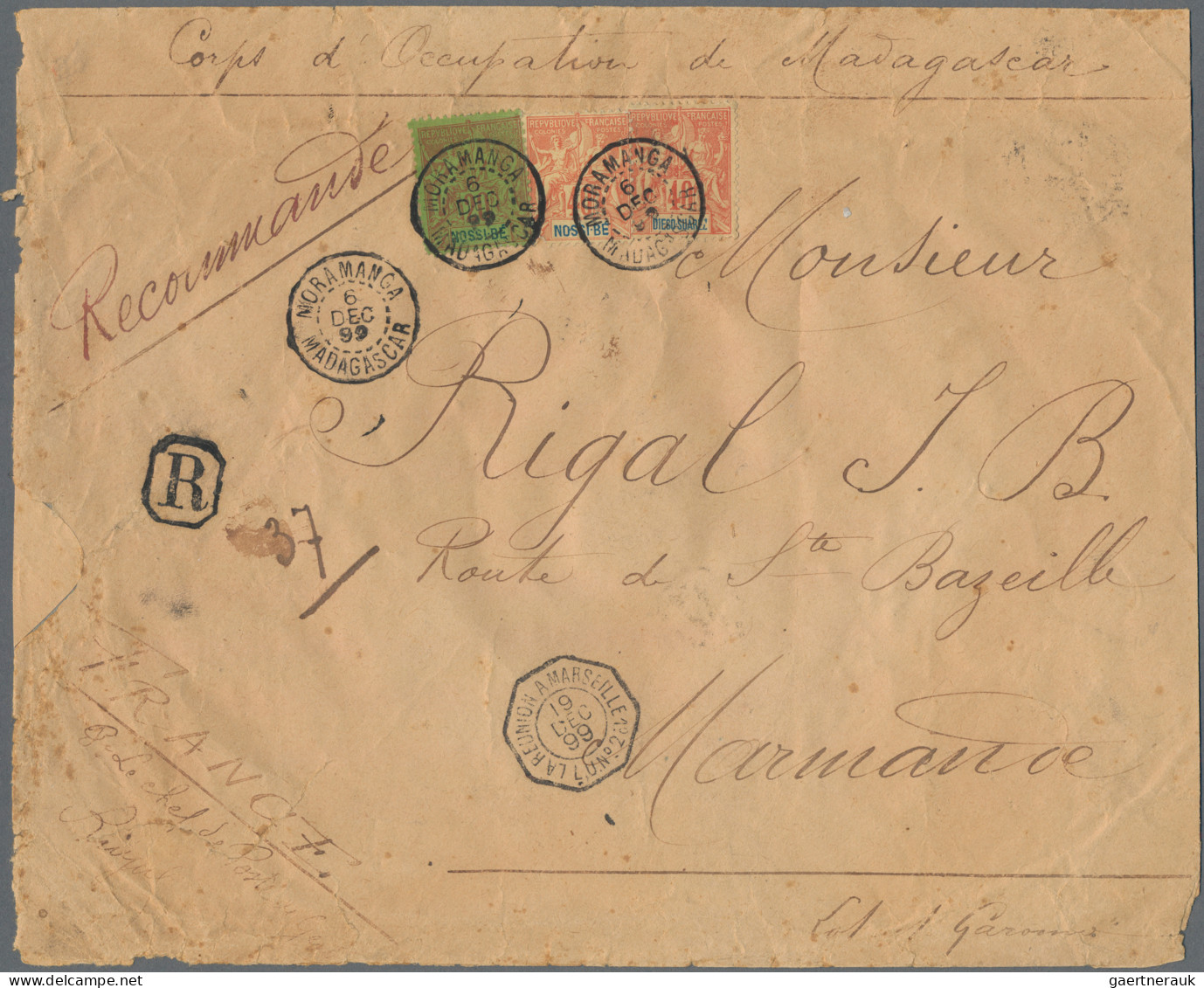 Nossi-Be: 1899 Registered Cover From 'Corps D'Occupation De Madagascar' To Marma - Andere & Zonder Classificatie