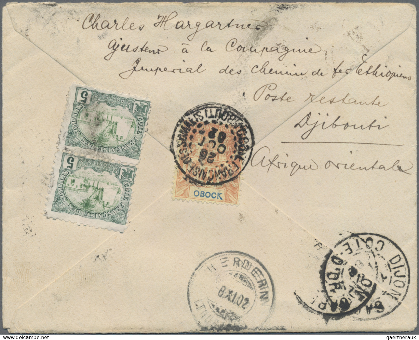 Obock: 1892, Type Sage 40 C. Canc. "Djibouti 26 Oct 02" With French Somali Coast - Other & Unclassified