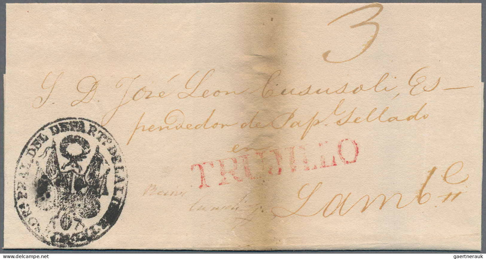 Peru - Pre Adhesives  / Stampless Covers: 1823/30, four folded envelopes with ve