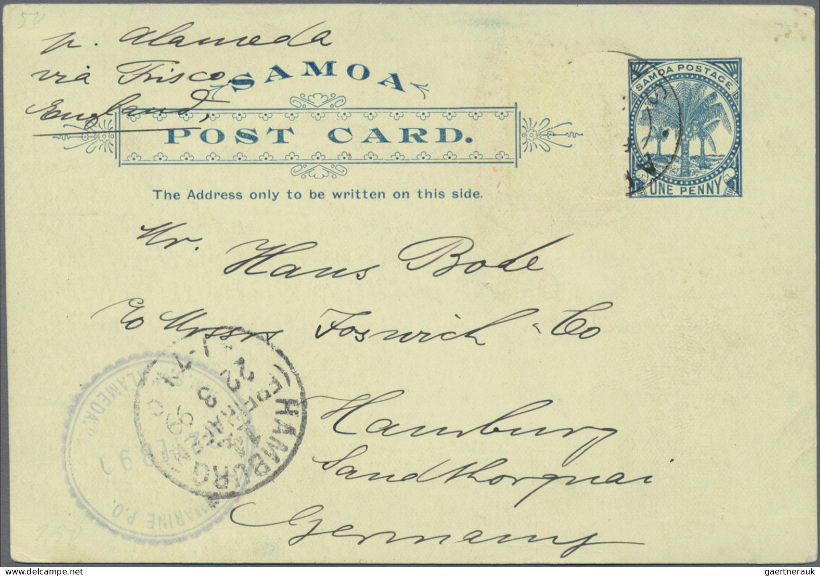 Samoa - Postal Stationery: 1899, J.Davis, Postal Card 1d. Blue On Greenish (orig - Samoa