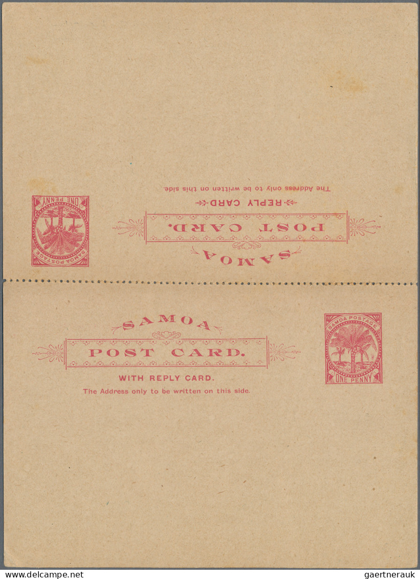 Samoa - Postal Stationery: 1896/1898, J.Davis, Double Card 1d.+1d. Carmine On Br - Samoa (Staat)