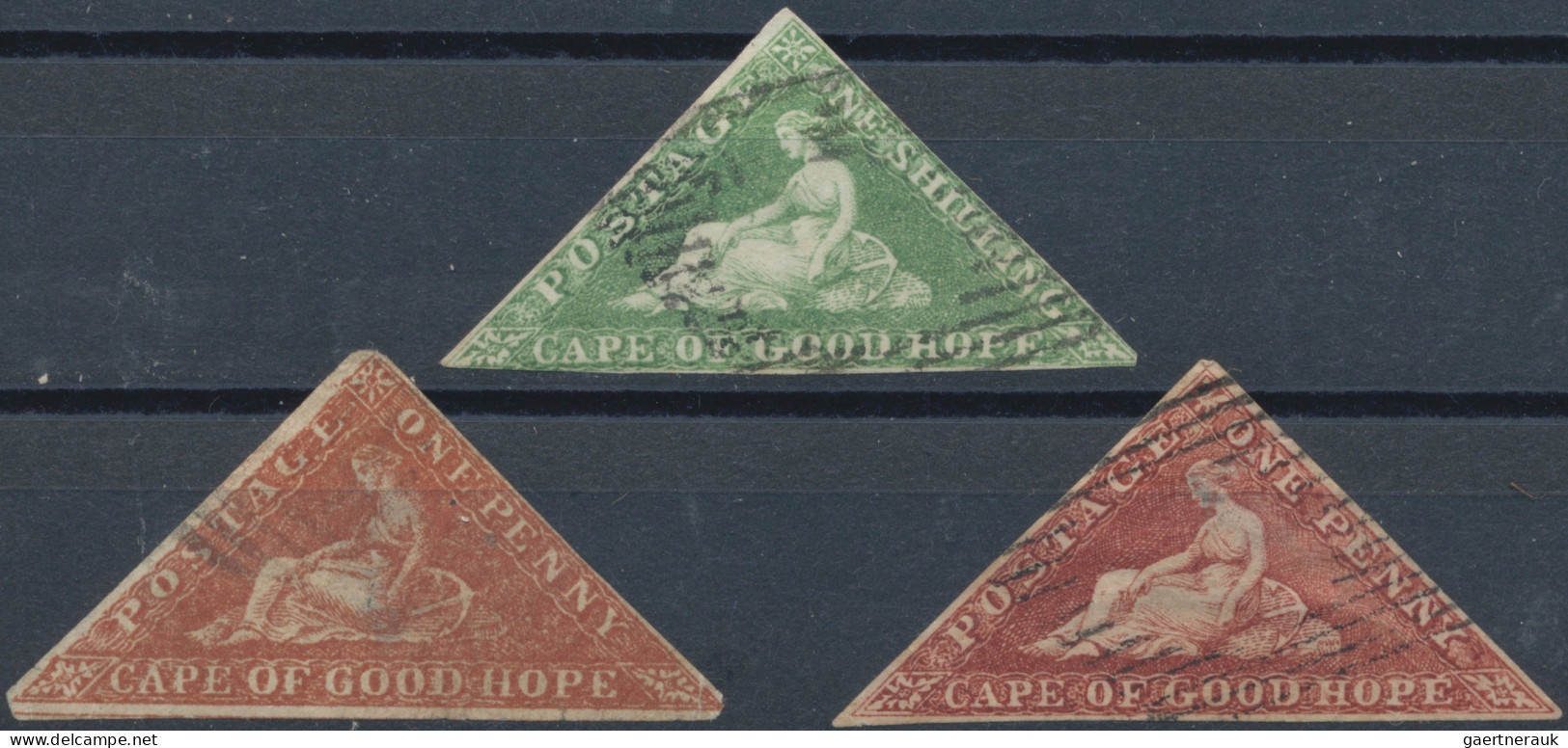 Cap Of Good Hope: 1853-64 Four Triangles Used, From 1d. To 1s., Various Printing - Kap Der Guten Hoffnung (1853-1904)