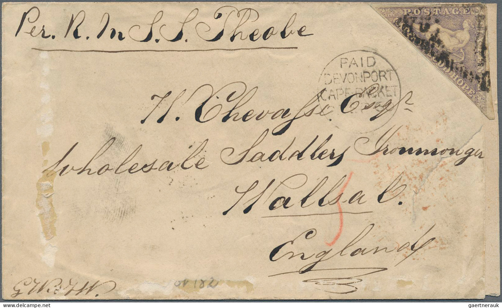 Cap Of Good Hope: 1860, Triangular 6d. Pale Rose-lilac, Single Franking On Cover - Cape Of Good Hope (1853-1904)