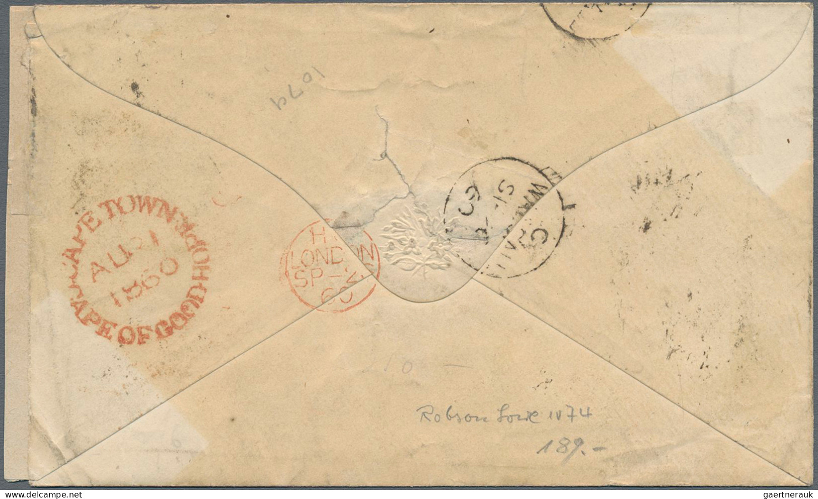 Cap Of Good Hope: 1860, Triangular 6d. Pale Rose-lilac, Single Franking On Cover - Cape Of Good Hope (1853-1904)