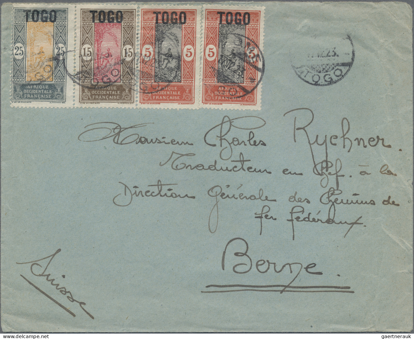 Togo: 1923, Mandate Administration, Cover Franked With 2x 5(c) Red/black, 15 (c) - Togo (1960-...)