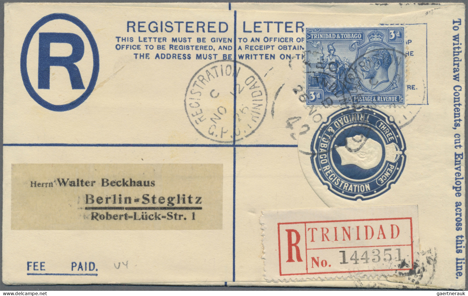Trinidad+Tobago - Postal Stationery: 1904/26, Two Small Size Registration Envelo - Trinidad En Tobago (1962-...)