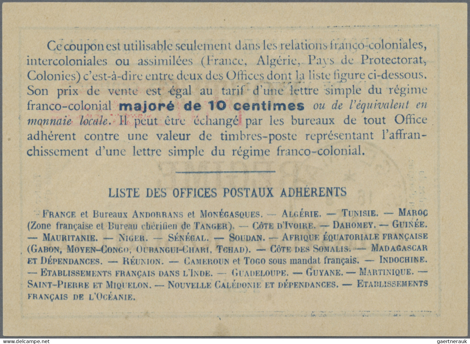 Tunisia - Postal Stationery: 1943 Coupon-Réponse Franco-Colonial "1Fr 60" On "1F - Tunisie (1956-...)