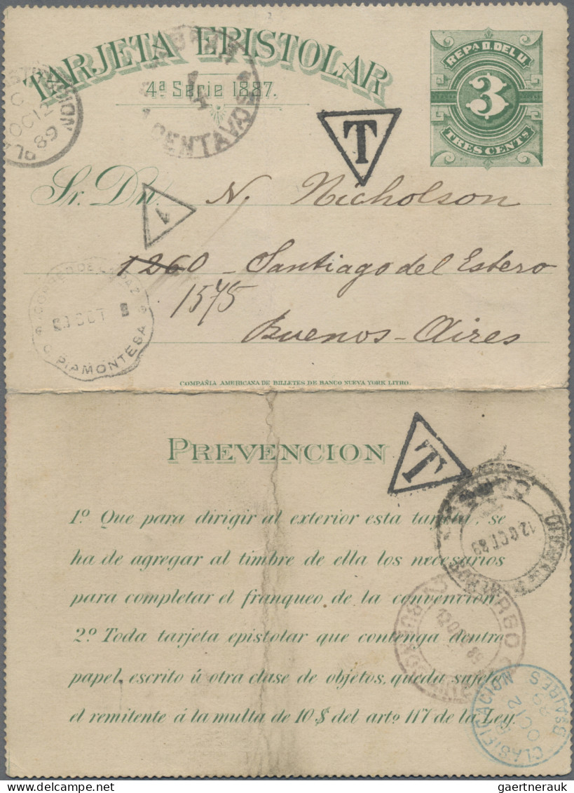 Uruguay - Postal Stationery: 1883/1889, Four Commercially Used Letter Cards With - Uruguay