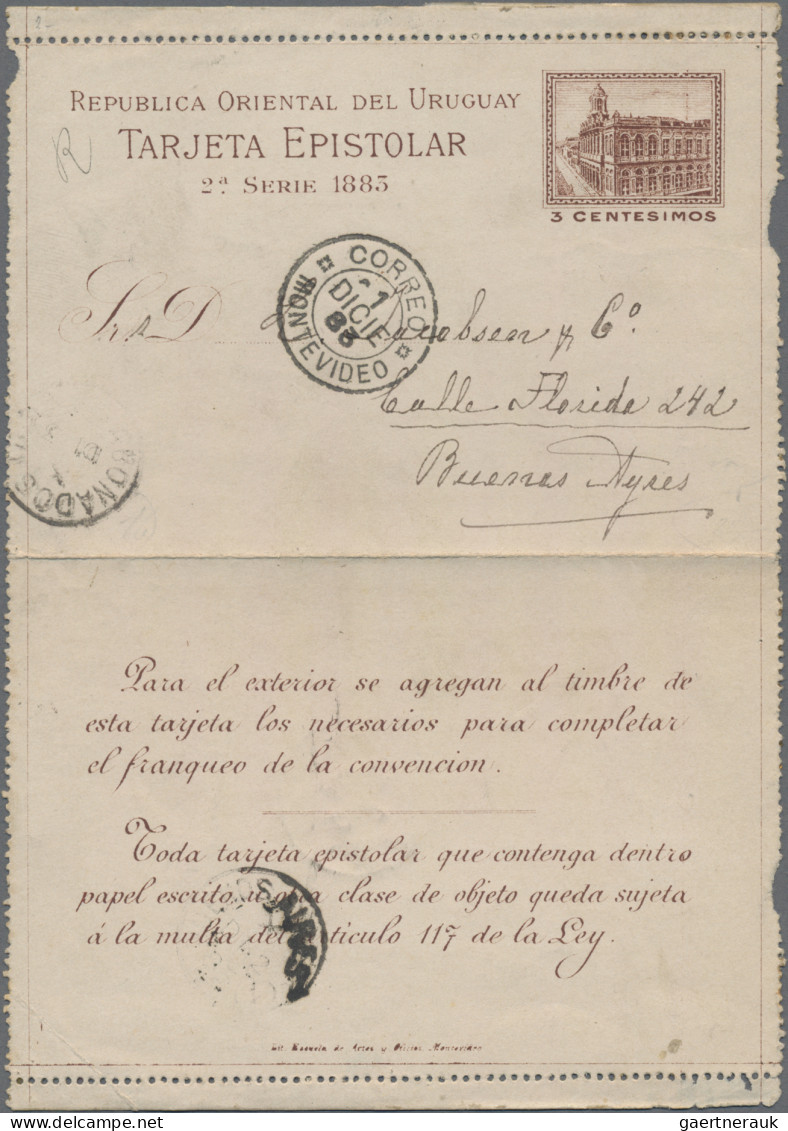 Uruguay - Postal Stationery: 1883/1889, Four Commercially Used Letter Cards With - Uruguay