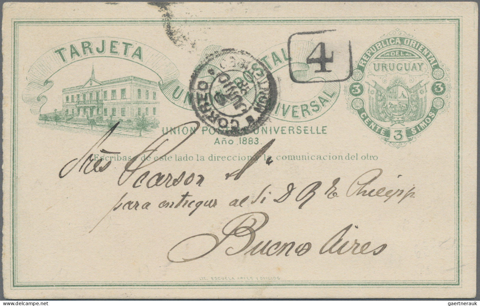 Uruguay - Postal Stationery: 1885/1888, Double Card 3c.+3c. Green On White, Sepa - Uruguay