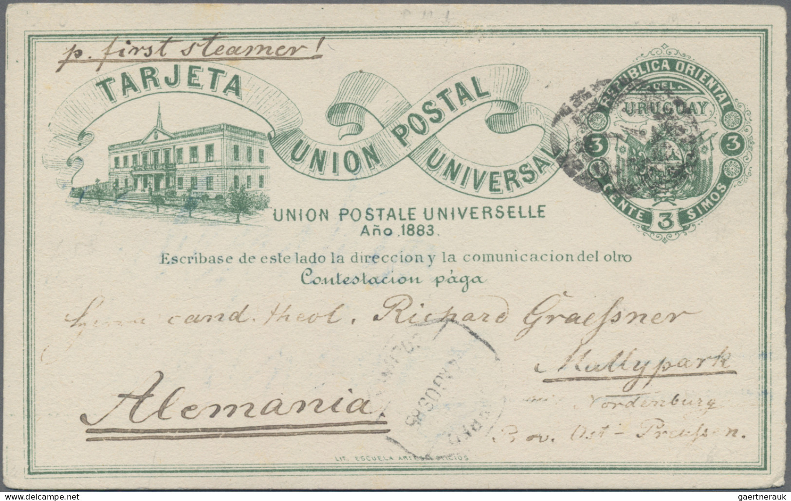 Uruguay - Postal Stationery: 1885/1888, Double Card 3c.+3c. Green On White, Sepa - Uruguay