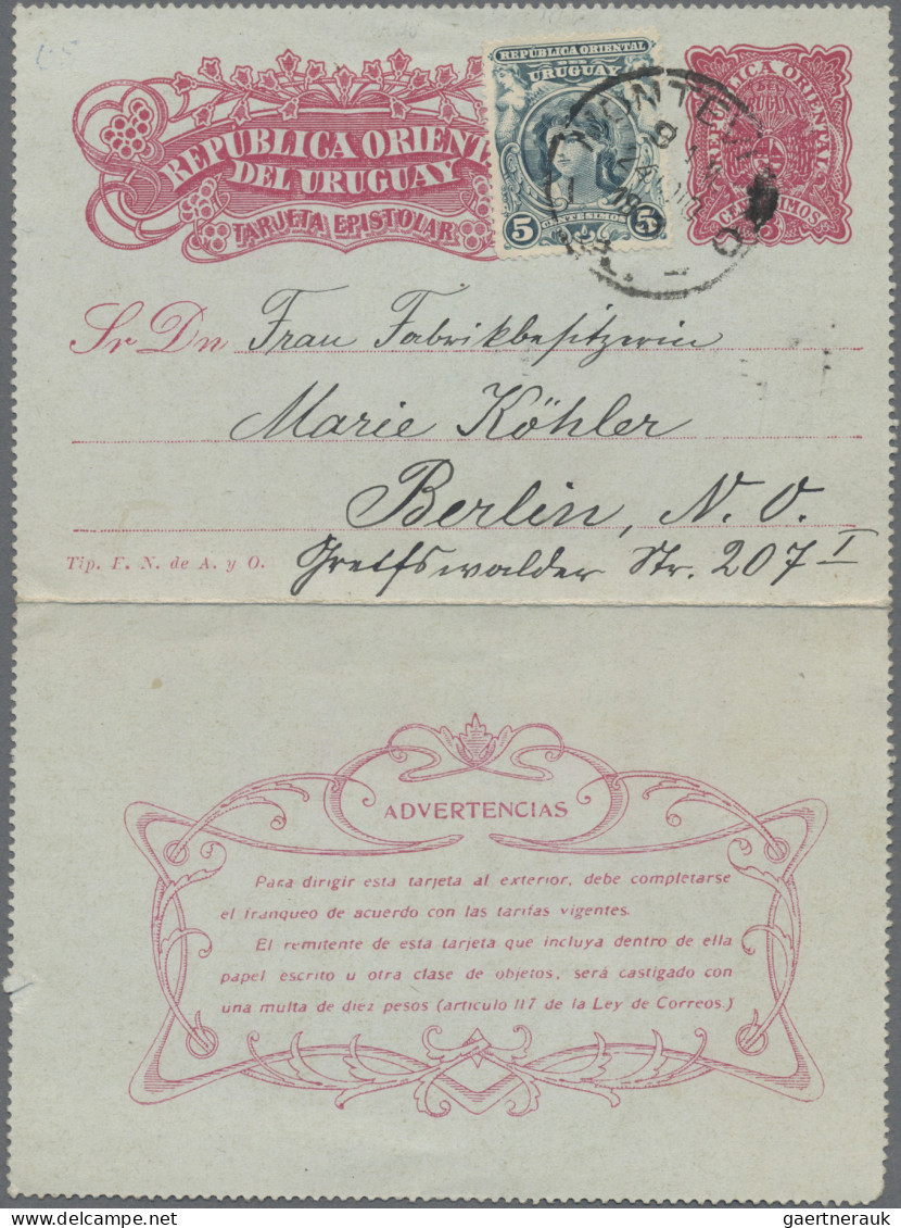 Uruguay - postal stationery: 1903/1915, four commercially used letter cards with