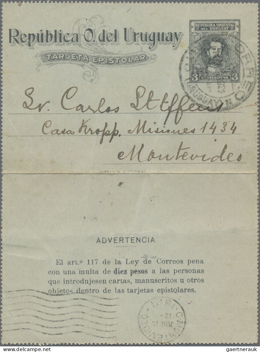 Uruguay - Postal Stationery: 1911/1950, Three Commercially Used Letter Cards Wit - Uruguay