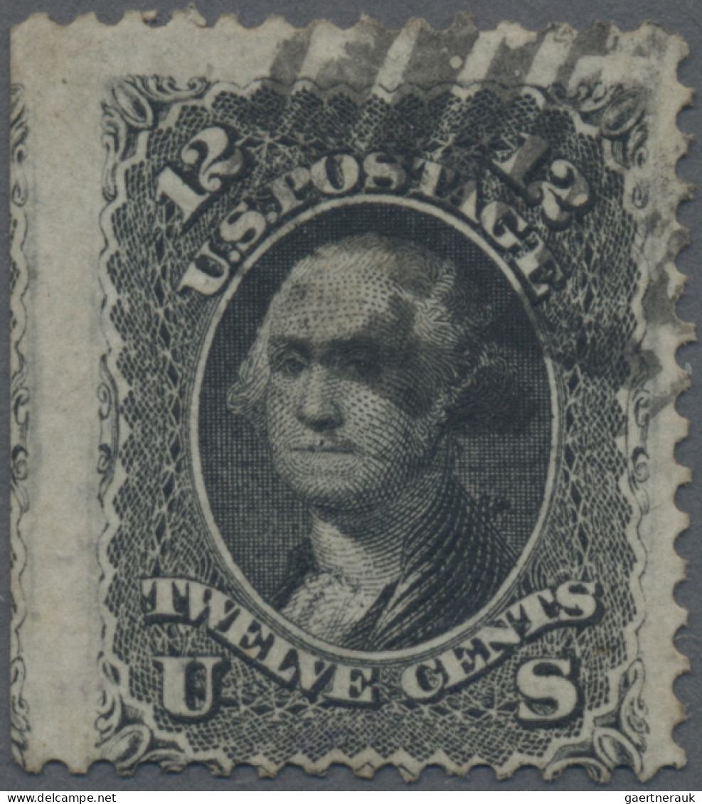 United States: 1857, 12 Cents Black, Type II, Imperforate At Left With Parts Of - Oblitérés
