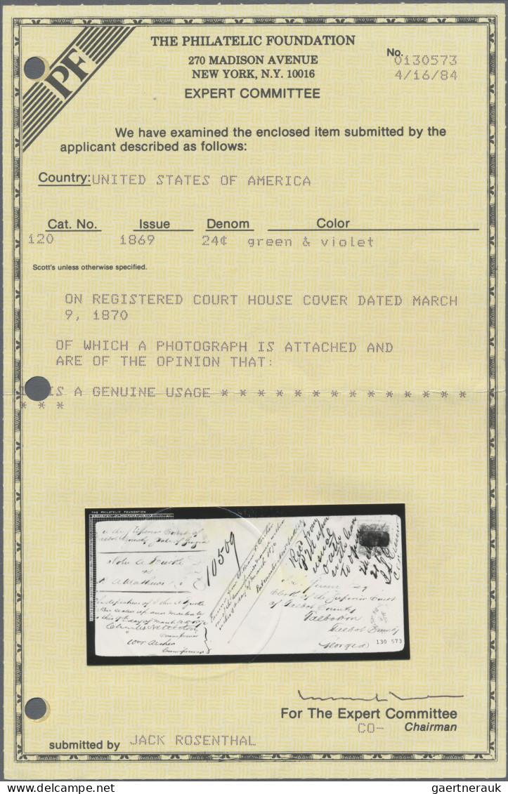 United States: 1870, 24 C Green & Violet, Tied By Manuscript Receiving Docketing - Brieven En Documenten