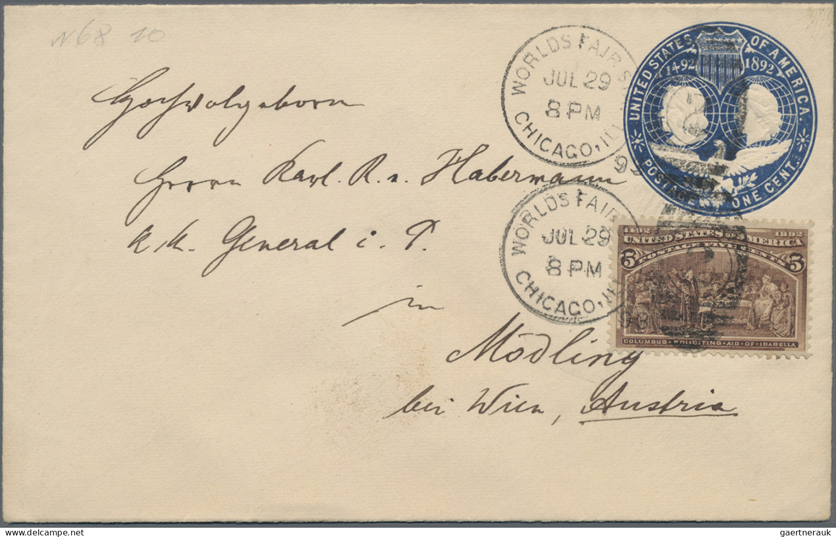 United States - Postal Stationary: 1893, Columbian Exhbition Envelope 1 C. Uprat - Autres & Non Classés