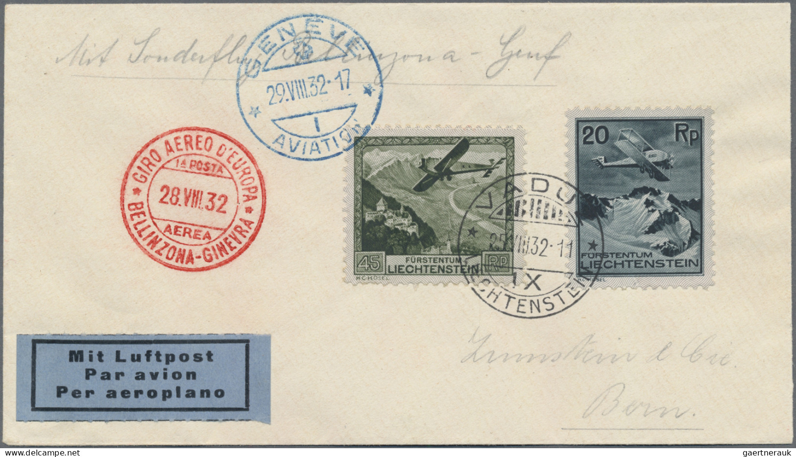 Airmail - Europe: LIECHTENSTEIN, 1932, Sonderflug Bellinzona-Genf Auf LP-Brief ( - Andere-Europa