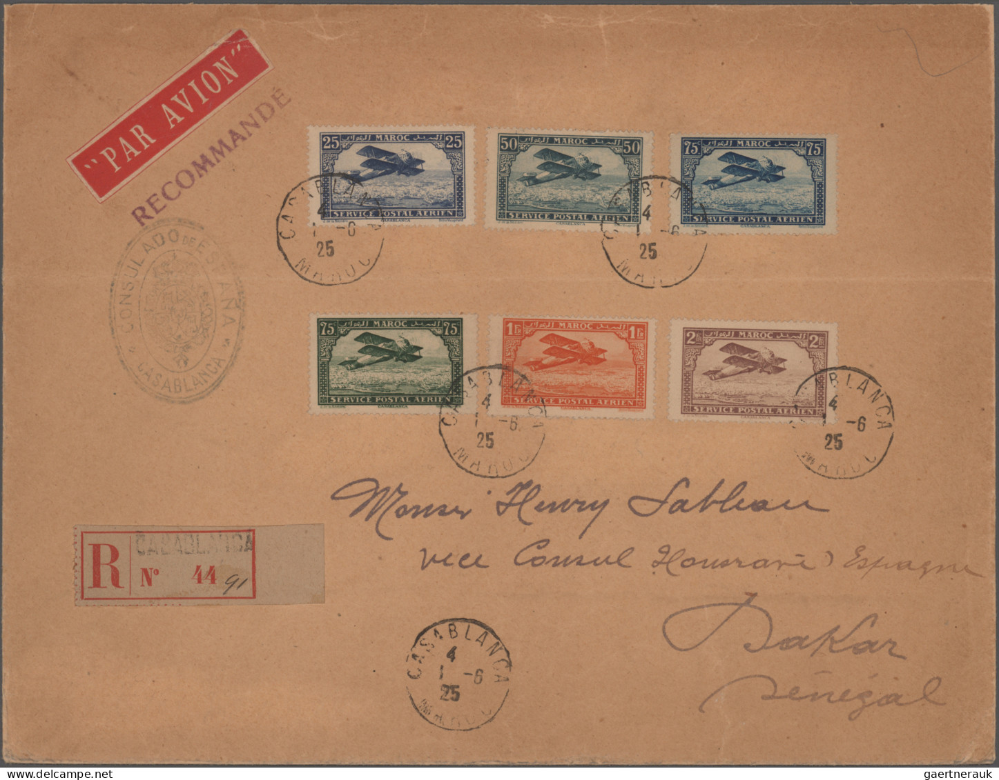 Airmail - Overseas: 1925 (1 June) First Flight Casablanca-Dakar: Registered Cove - Sonstige & Ohne Zuordnung