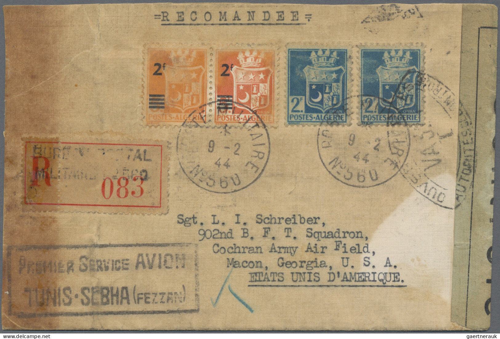 Airmail - Overseas: 1944, Algerian 2F On Unissued 5 F Orange, Horizontal Pair To - Other & Unclassified