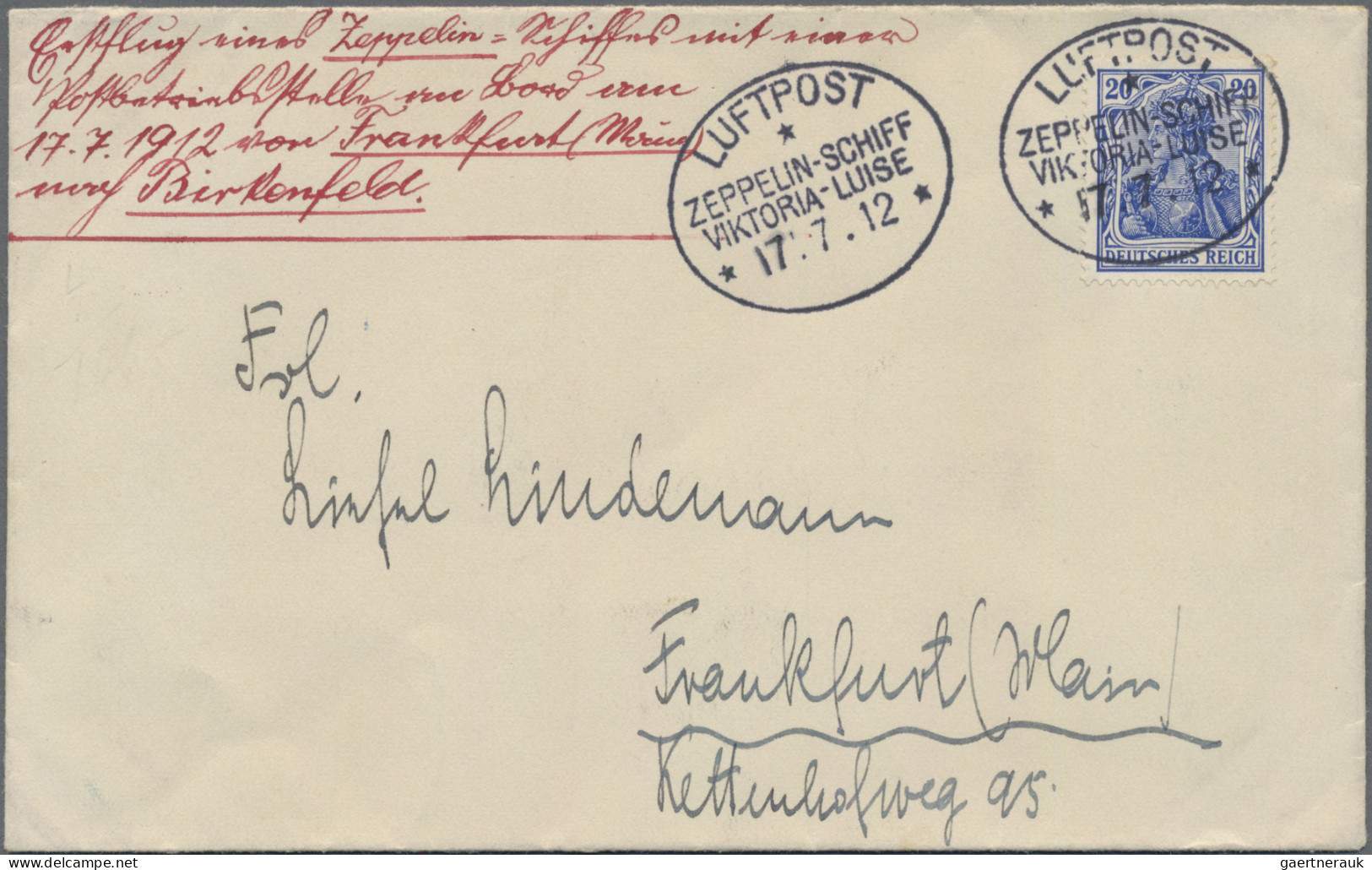 Zeppelin Mail - Germany: 1912 (17. Juli) "Victoria-Luise": Offizielle Bord-Ganzs - Correo Aéreo & Zeppelin