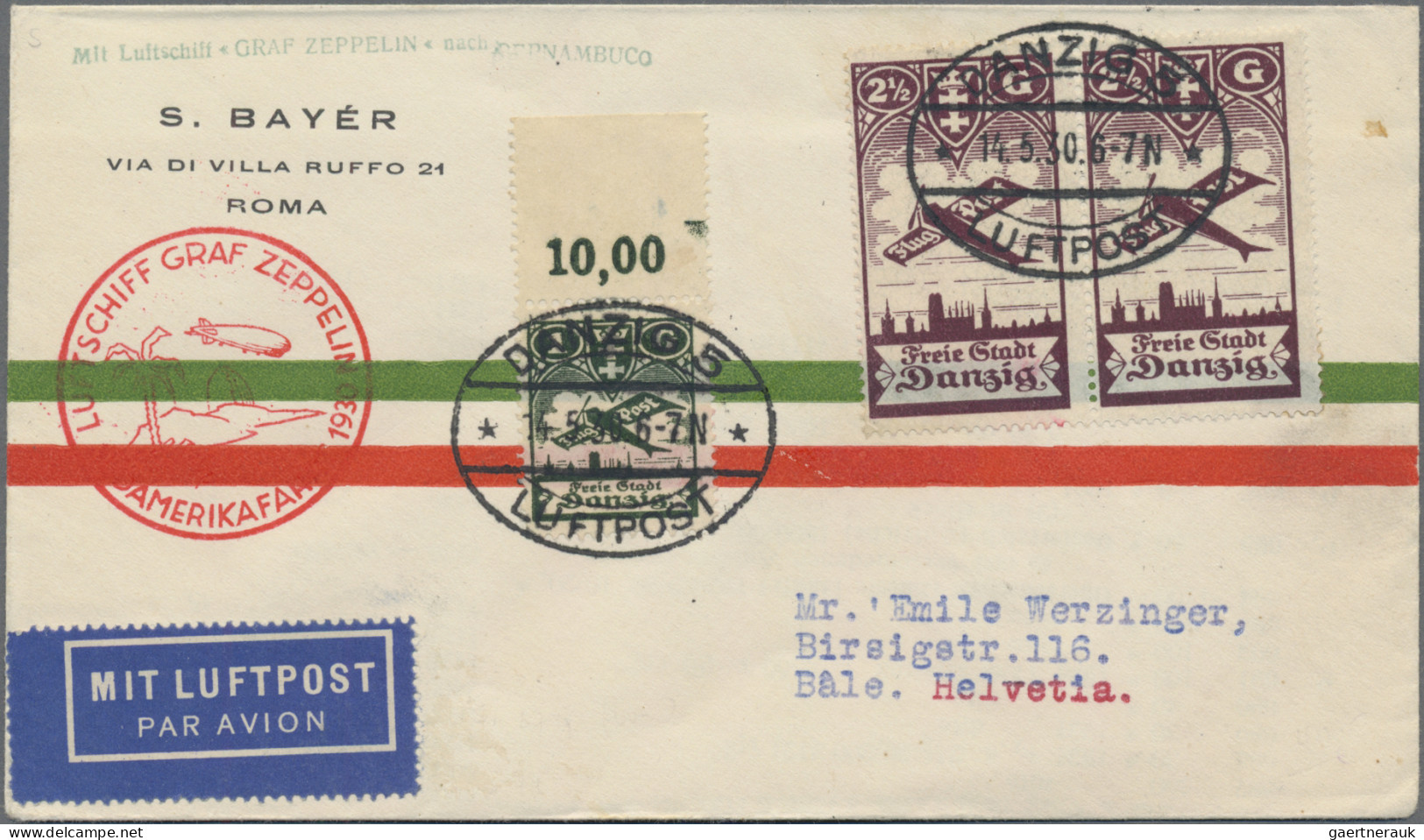 Zeppelin Mail - Germany: 1930, Südamerikafahrt Ab Danzig 14.5.30, Etappe Bis Rec - Airmail & Zeppelin