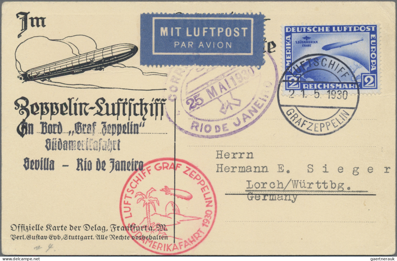 Zeppelin Mail - Germany: 1930, Südamerikafahrt 2 MK, Bordpost Vom 21.5.30 Auf De - Poste Aérienne & Zeppelin