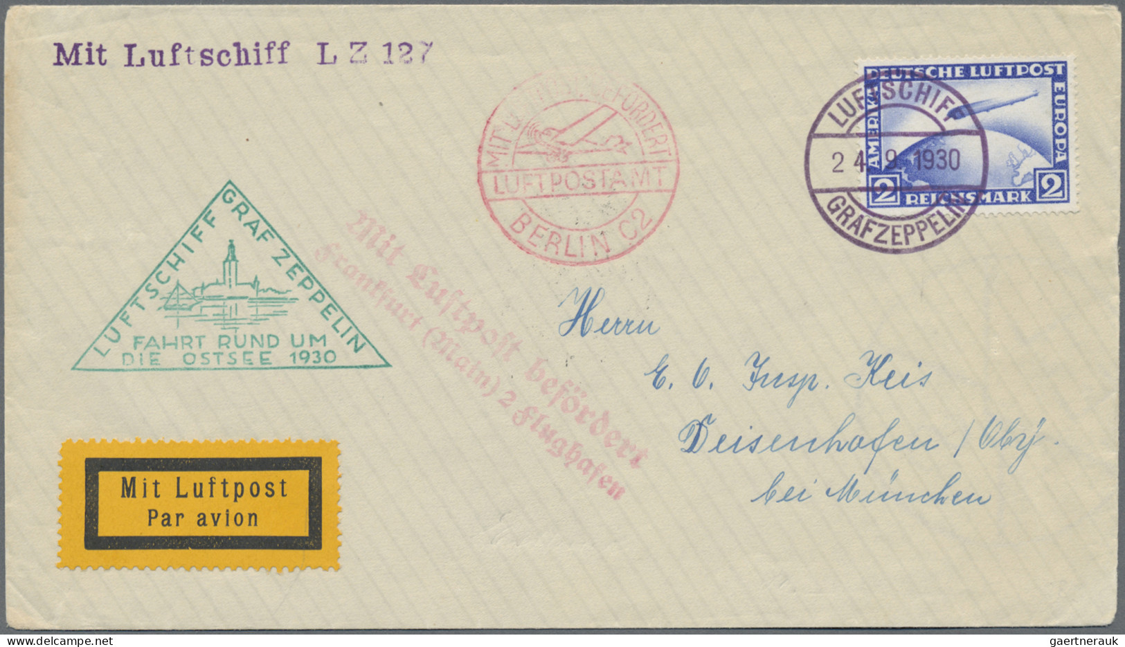 Zeppelin Mail - Germany: 1930, "RUND UM DIE OSTSEE 1930", 2 RM Zeppelin Mit Bord - Correo Aéreo & Zeppelin