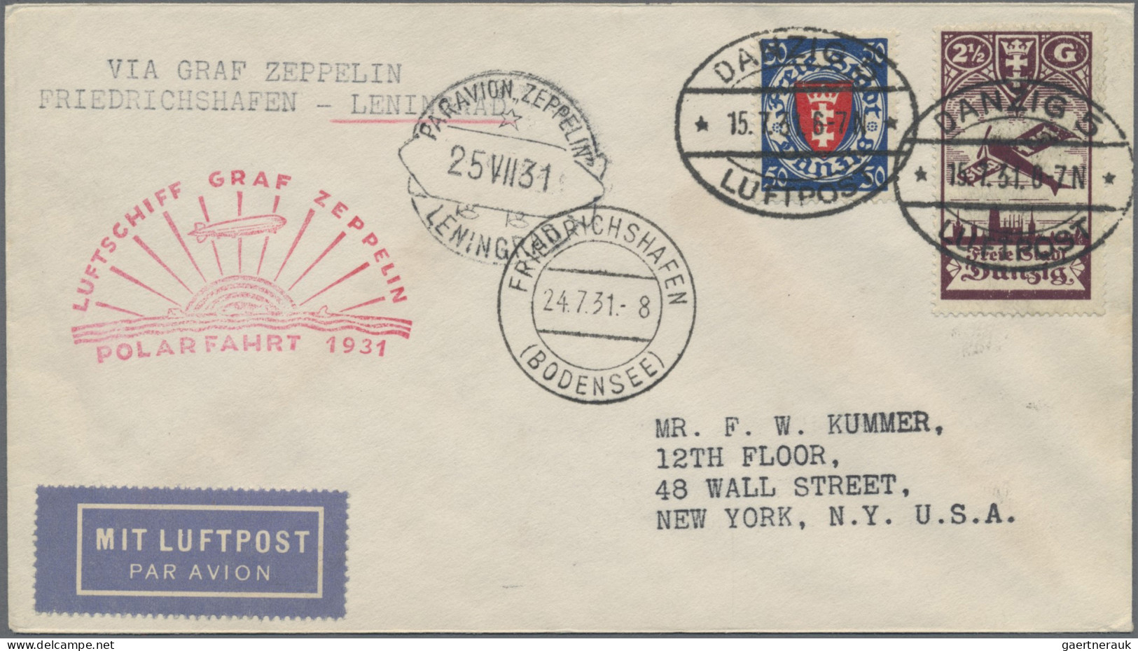 Zeppelin Mail - Germany: 1931, Polarfahrt, Zuleitung Danzig, Brief Von Friedrich - Poste Aérienne & Zeppelin