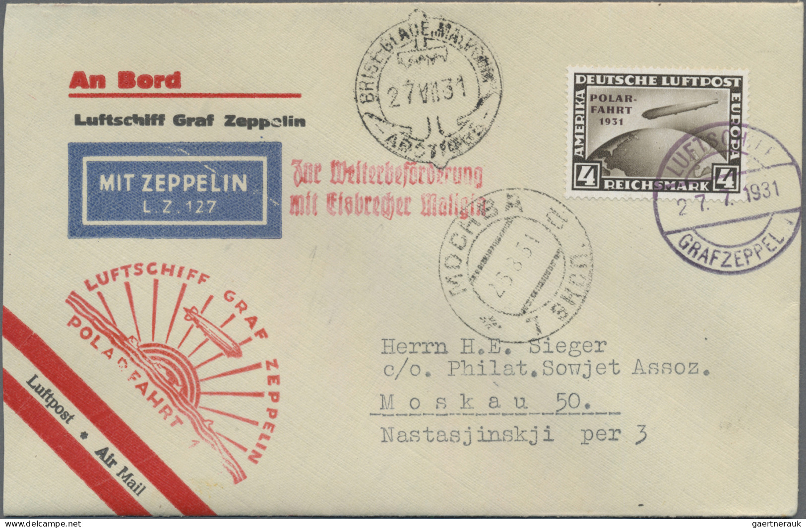 Zeppelin Mail - Germany: 1931 "Polarfahrt": Gedrucktes Zeppelinkuvert Mit 4 M. P - Airmail & Zeppelin