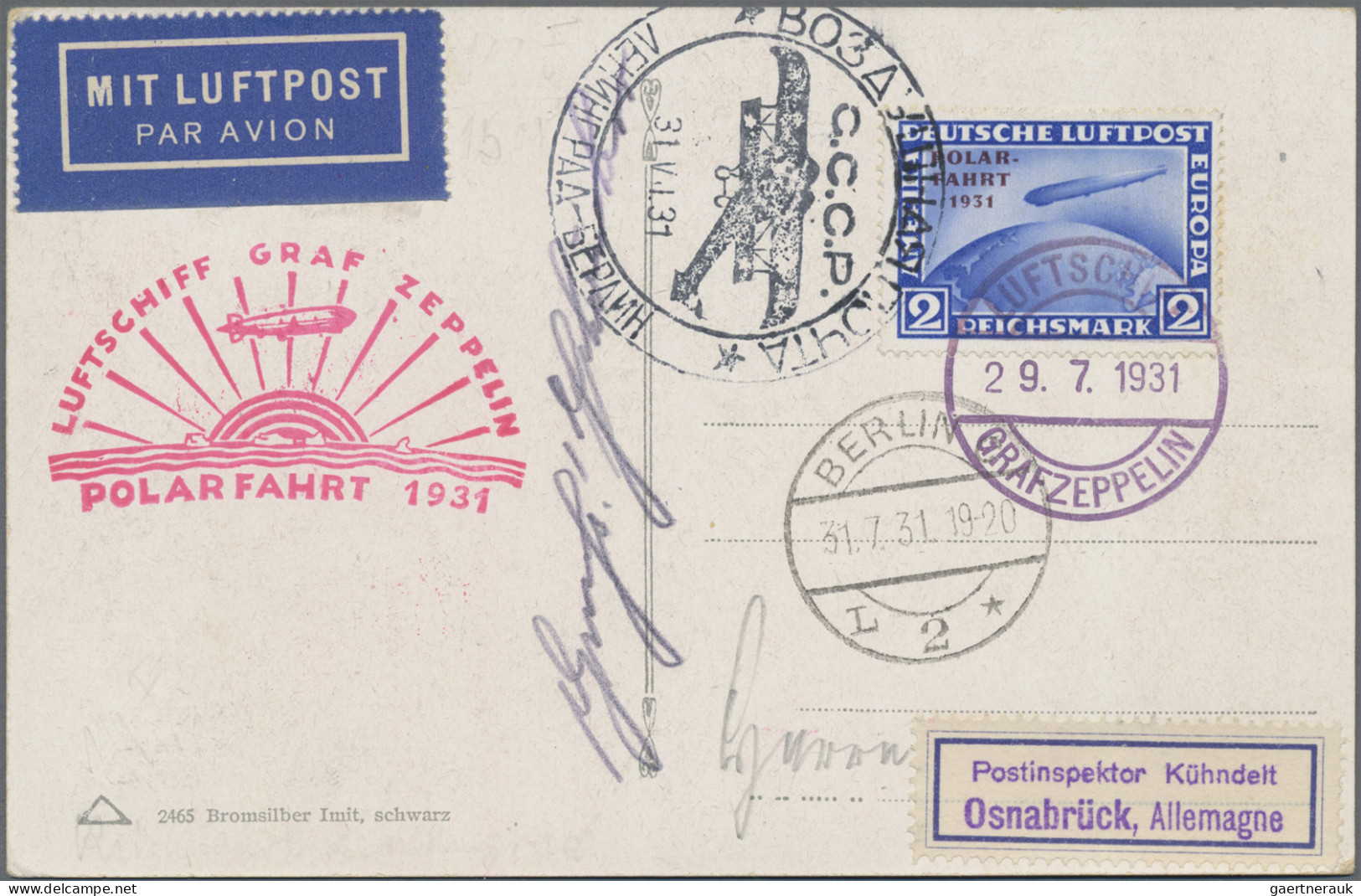 Zeppelin Mail - Germany: 1931 "Polarfahrt": Ansichtskarte (Osnabrück) Mit 2 M. P - Poste Aérienne & Zeppelin