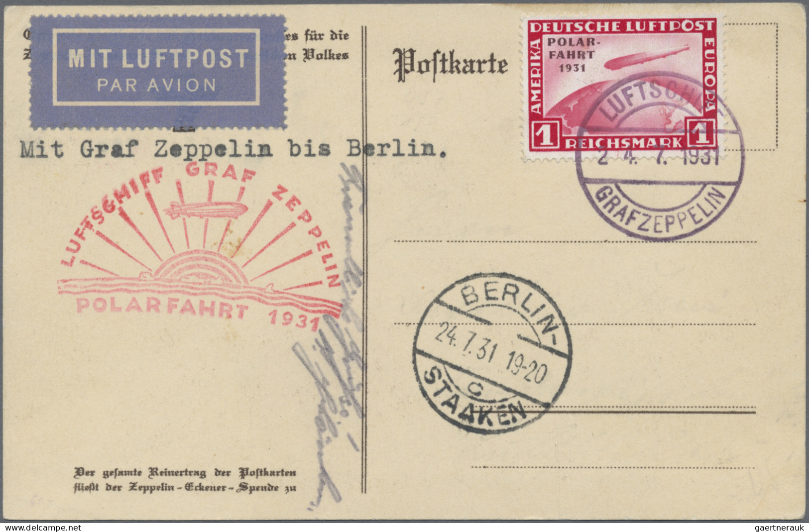 Zeppelin Mail - Germany: 1931, Polarfahrt, 1 M Auf Blanko-Postkarte Bis Berlin M - Luchtpost & Zeppelin