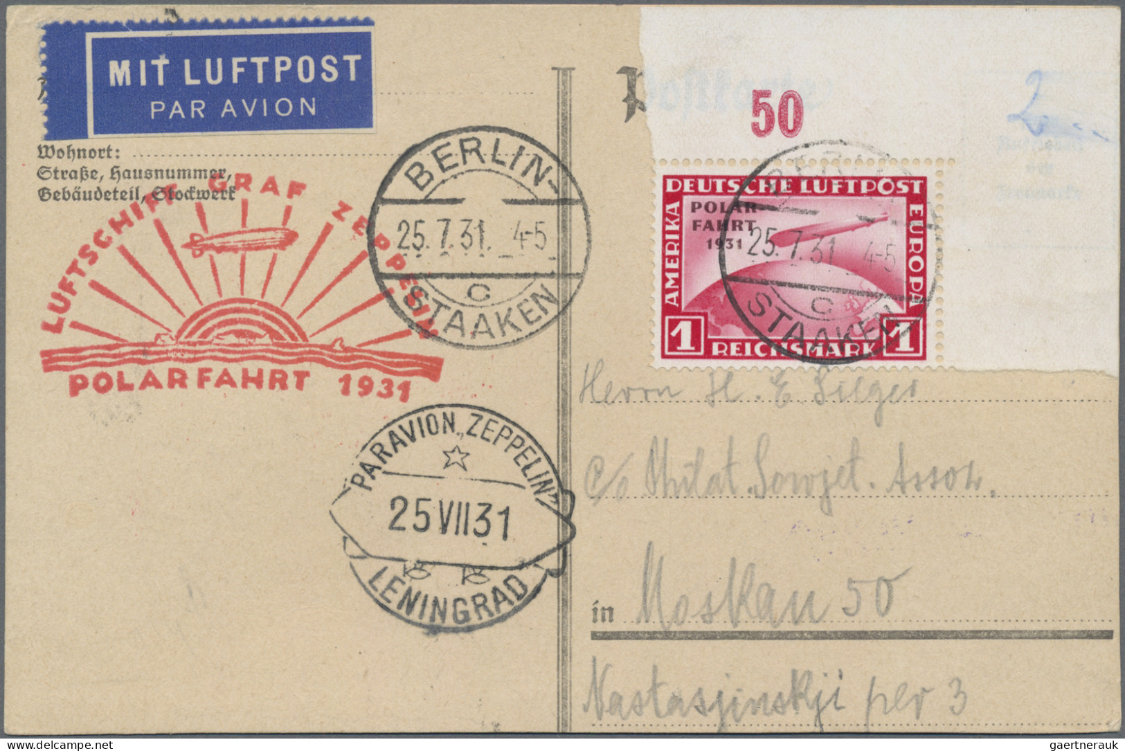 Zeppelin Mail - Germany: 1931 "Polarfahrt": Postkarte Mit 1 M. Polarfahrt (Eckra - Luft- Und Zeppelinpost