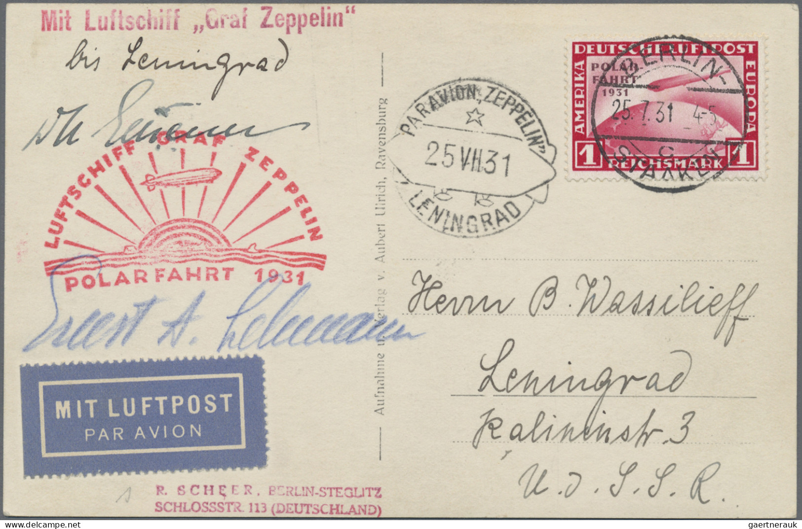 Zeppelin Mail - Germany: 1931, Polarfahrt, 1 M Auf Dekorativer Zeppelinkarte, Au - Airmail & Zeppelin