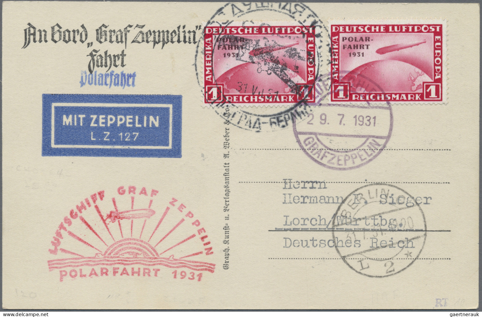 Zeppelin Mail - Germany: 1931, Polarfahrt, Zwei Werte Zu 1 M Auf Schöner Zeppeli - Luchtpost & Zeppelin