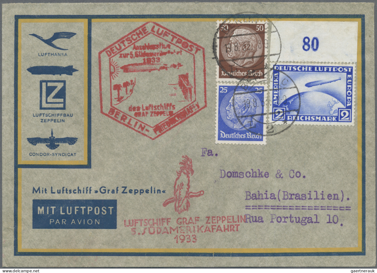 Zeppelin Mail - Germany: 1933 (19.8.), Luftpostumschlag Mit 2 RM Zeppelin Und Zu - Poste Aérienne & Zeppelin