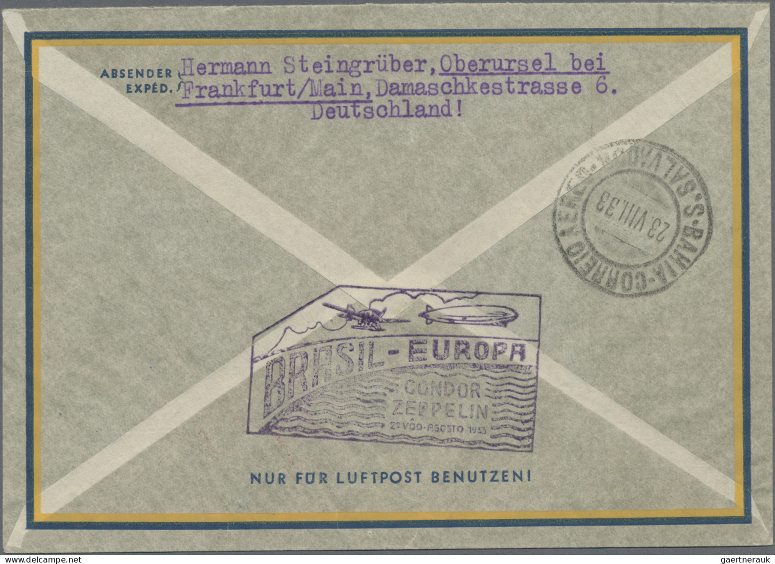 Zeppelin Mail - Germany: 1933 (19.8.), Luftpostumschlag Mit 2 RM Zeppelin Und Zu - Luft- Und Zeppelinpost