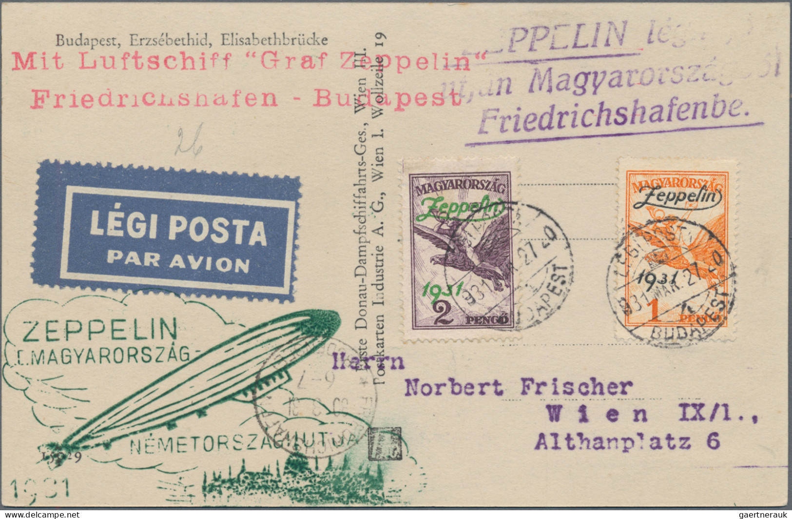 Zeppelin Mail - Europe: 1927/31, three postcards and one cover, including 1927 a