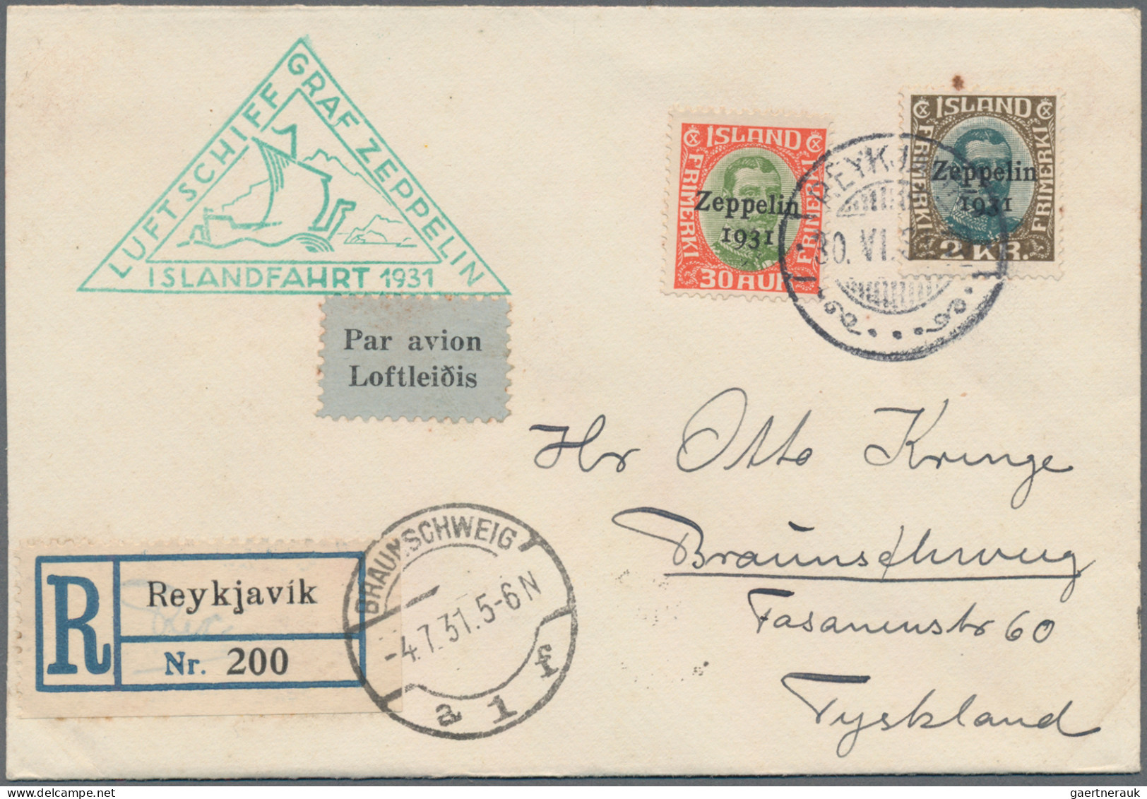 Zeppelin Mail - Europe: 1931, Islandfahrt, Schöner R-Brief Frankiert Mit Zeppeli - Autres - Europe