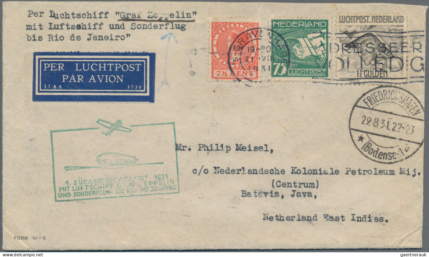 Zeppelin Mail - Europe: 1931, 1. Südamerikafahrt, Zuleitung Niederlande, Luftpos - Europe (Other)