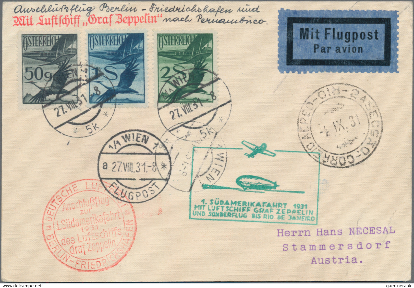 Zeppelin Mail - Europe: 1931, 1. Südamerikafahrt, Zuleitungspost Aus Österreich, - Europe (Other)