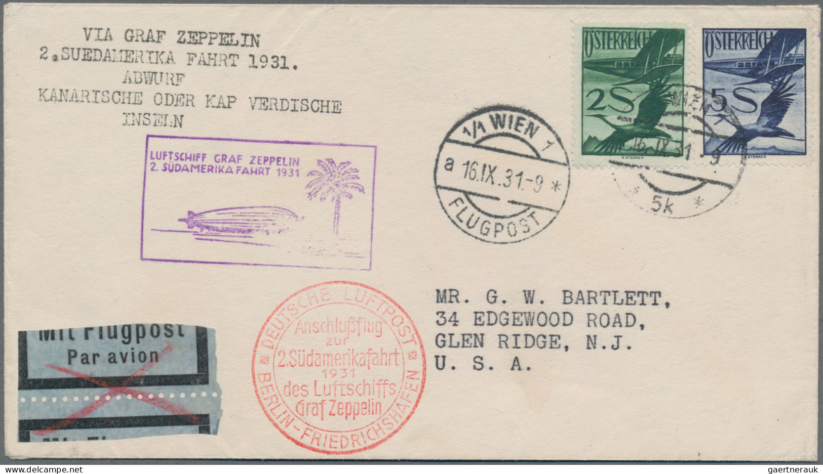 Zeppelin Mail - Europe: 1931, 2. Südamerikafahrt, Zuleitung Österreich, Brief Mi - Otros - Europa