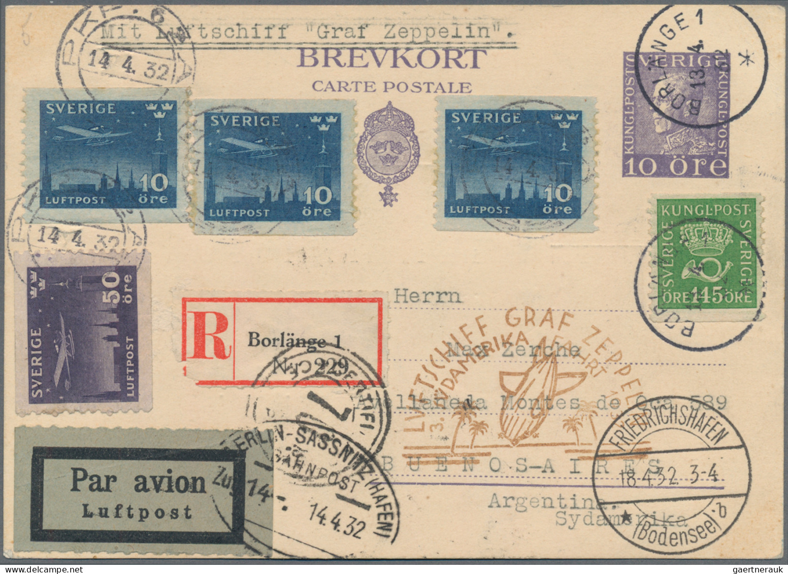 Zeppelin Mail - Europe: 1932, 3. Südamerikafahrt, Zuleitung Schweden Via Friedri - Autres - Europe