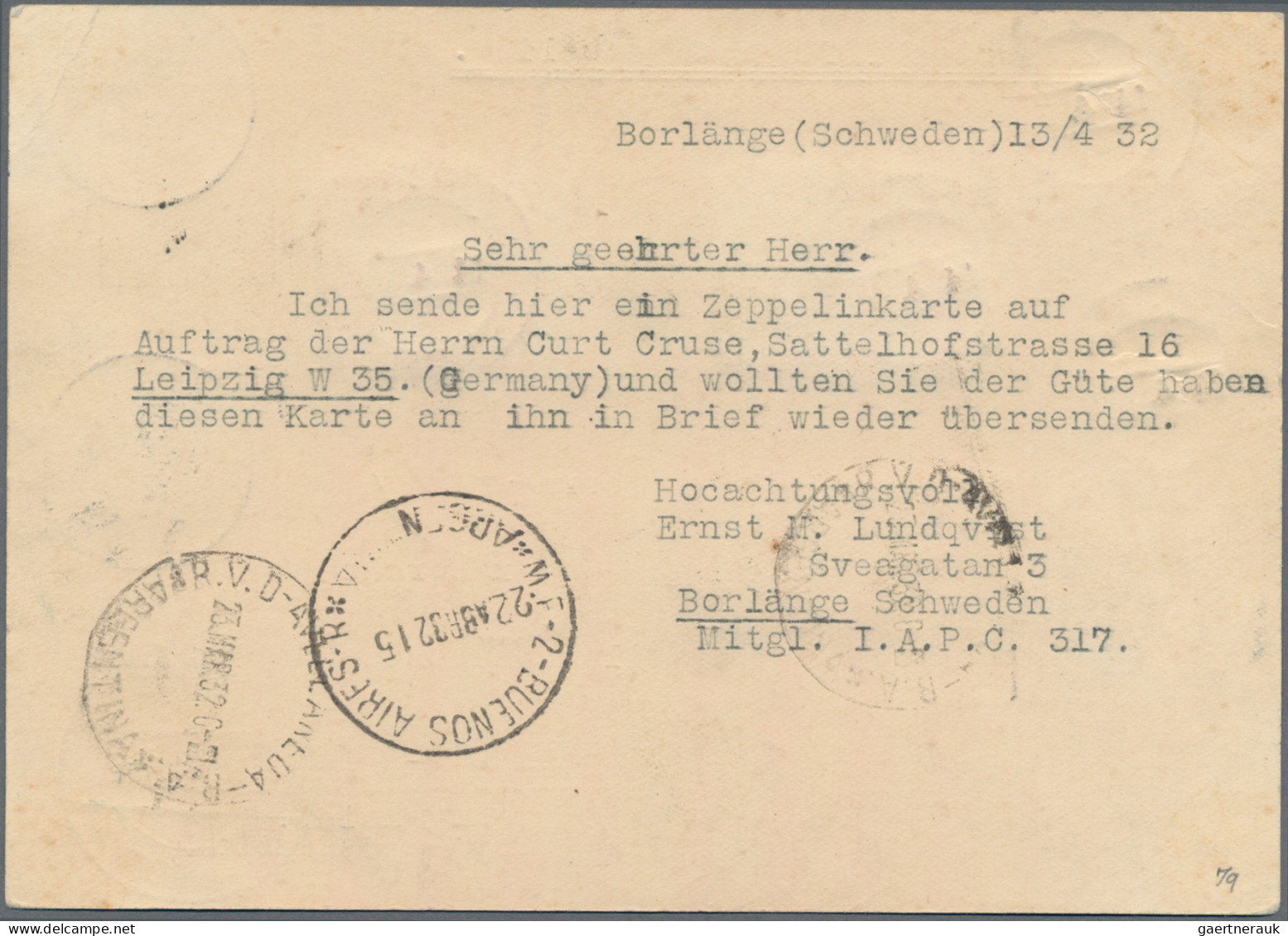 Zeppelin Mail - Europe: 1932, 3. Südamerikafahrt, Zuleitung Schweden Via Friedri - Andere-Europa