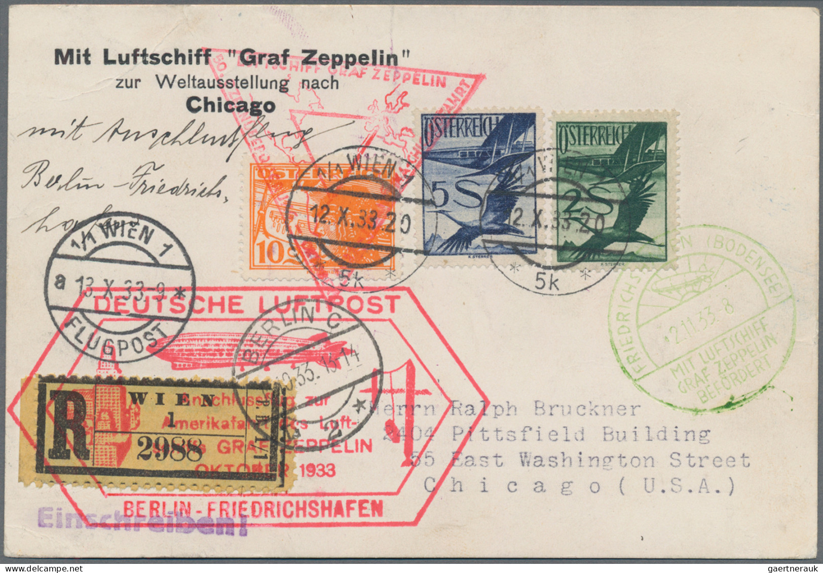 Zeppelin Mail - Europe: 1933, Fahrt Zur Weltausstellung Chicago, Zuleitung Öster - Europe (Other)